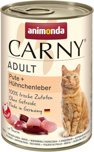 Carny Katzen Nassfutter Pute + Hühnchenleber (6 x 400g), Katzen Nassfutter von animonda ohne Getreide und Zucker, mit frischen fleischlichen Zutaten von animonda Carny