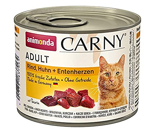 animonda Carny Adult Katzenfutter, Nassfutter für ausgewachsene Katzen, Rind, Huhn + Entenherzen, 6 x 200 g von animonda Carny