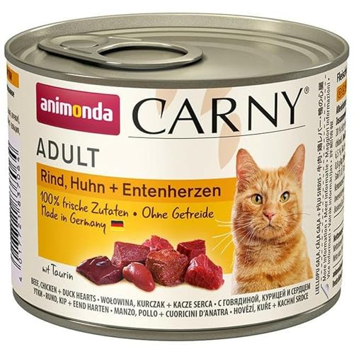 animonda Carny Adult Katzenfutter, Nassfutter für ausgewachsene Katzen, Rind, Huhn + Entenherzen, 6 x 200 g von animonda Carny