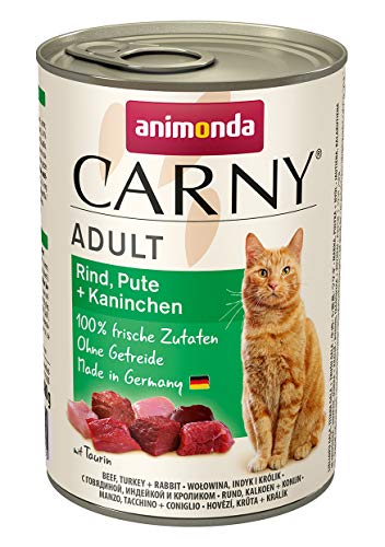 animonda Carny Adult Katzenfutter, Nassfutter für ausgewachsene Katzen, Rind, Pute + Kaninchen, 6 x 400 g von animonda Carny