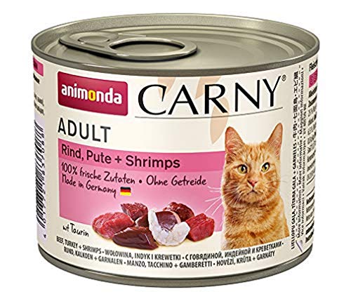 animonda Carny Adult Katzenfutter, Nassfutter für ausgewachsene Katzen, Rind, Pute + Shrimps, 6 x 200 g von animonda Carny