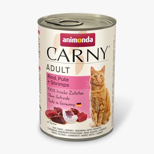 animonda Carny Adult Katzenfutter, Nassfutter für ausgewachsene Katzen, Rind, Pute + Shrimps, 6 x 400 g von animonda Carny