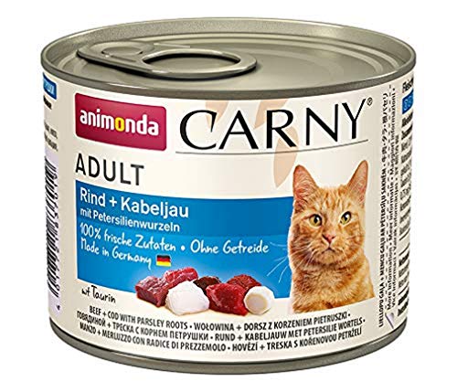 animonda Carny Adult Katzenfutter, Nassfutter für ausgewachsene Katzen, Rind + Kabeljau mit Petersilienwurzeln, 6 x 200 g von animonda Carny