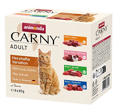 animonda Carny Adult Katzenfutter Nass, zuckerfrei und ohne Getreide, hochwertiges Nassfutter für Katzen, Herzhafte Variation, 8 x 85 g von animonda Carny