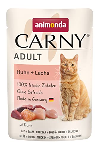 animonda Carny Adult Katzenfutter Nass, zuckerfrei und ohne Getreide, hochwertiges Nassfutter für Katzen, Huhn + Lachs, 12 x 85 g von animonda Carny