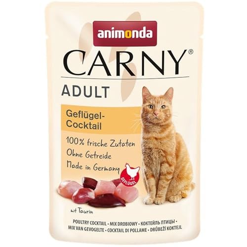 Carny Katzenfutter nass Pouch Geflügel-Cocktail (12 x 85g), Katzen Nassfutter ohne Getreide und Zucker für ausgewachsene Katzen von animonda mit frischen fleischlichen Zutaten von animonda Carny