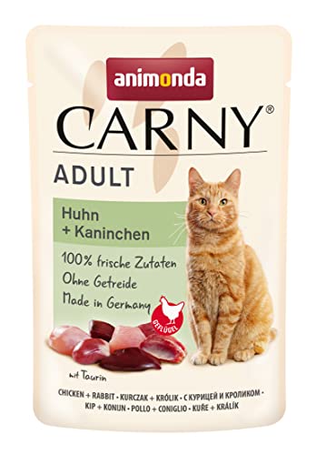 animonda Carny Adult Katzenfutter nass für ausgewachsene Katzen, im Frischebeutel, mit Huhn + Kaninchen, 12 x 85 g von animonda Carny