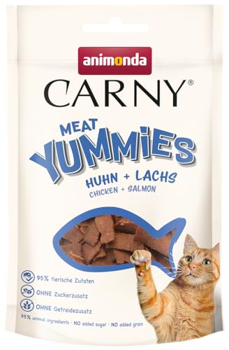 animonda Carny Adult Meat Yummies Huhn+Lachs (10 x 50g), Softer Premium Katzensnack für Erwachsene Katzen mit viel frischem Fleisch und Fisch von animonda Carny
