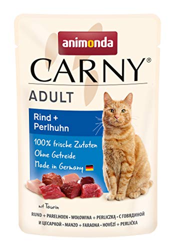 animonda Carny Adult Katzenfutter, Nassfutter für ausgewachsene Katzen, Frischebeutel, Rind + Perlhuhn, 12 x 85 g von animonda Carny