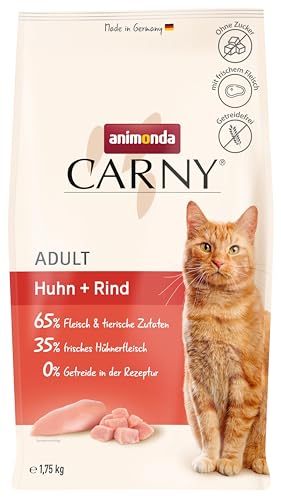 animonda carny Katzenfutter Adult – Trockenfutter Katze zuckerfrei und ohne Getreide mit Huhn + Rind, 1, 75 kg von animonda Carny