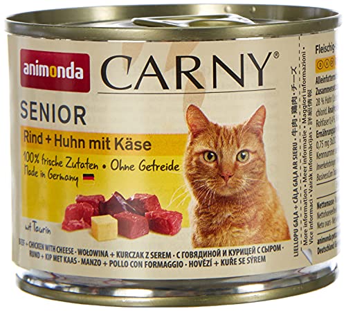 animonda Carny Katzenfutter Senior, Nassfutter für Katzen ab 7 Jahren, Rind + Huhn mit Käse, 6 x 200 g von animonda Carny