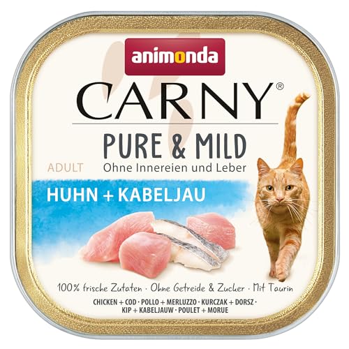Carny Katzen Nassfutter Pure & Mild Huhn + Kabeljau (32 x 100 g), Leicht verdauliches Katzenfutter für sensible Katzen, Katzen Nassfutter von animonda für sensible Katzen, ohne Getreide und Zucker Carny Katzen Nassfutter Pure & Mild Huhn + Kabeljau (32 x 100 g), Leicht verdauliches Katzenfutter für sensible Katzen, Katzen Nassfutter von animonda für sensible Katzen, ohne Getreide und Zucker von animonda Carny