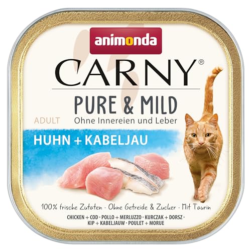 animonda Carny Katzenfutter nass, Adult, Pure & Mild Nassfutter für Katzen, mit Huhn + Kabeljau 32 x 100 g von animonda Carny