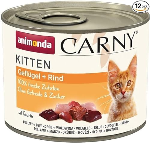 animonda Carny Kitten Nassfutter für Katzen, Katzenfutter Dosen nass für Kitten, Geflügel + Rind, 12 x 200 g von animonda Carny