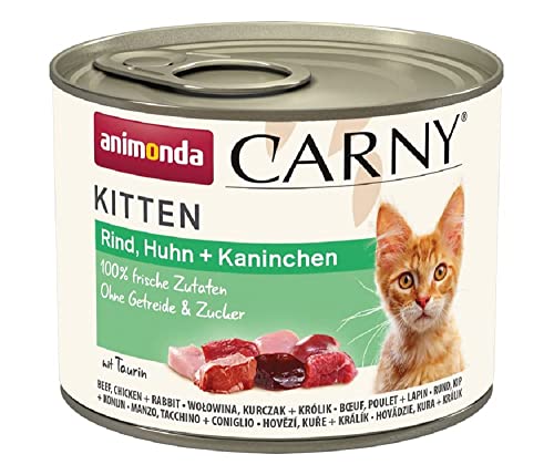 animonda Carny Kitten Nassfutter für Katzen, Katzenfutter Dosen nass für Kitten, Rind, Huhn + Kaninchen 12 x 200 g von animonda Carny