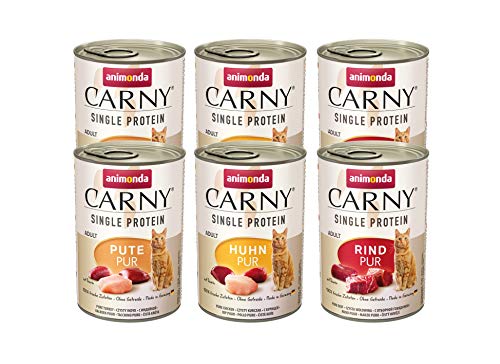 animonda Carny Single Protein adult Katzenfutter, Nassfutter für ausgewachsene Katzen, Mix Pur, 6 x 400 g von animonda Carny