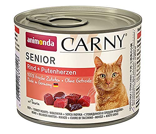 animonda Carny Katzenfutter Senior, Nassfutter für Katzen ab 7 Jahren, Rind + Putenherzen, 6 x 200 g von animonda Carny