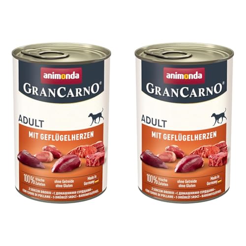 animonda GranCarno Adult Hundefutter, Nassfutter für Erwachsene Hunde, mit Geflügelherzen, 6 x 400 g (Packung mit 2) von animonda Gran Carno Adult Hundefutter Nass