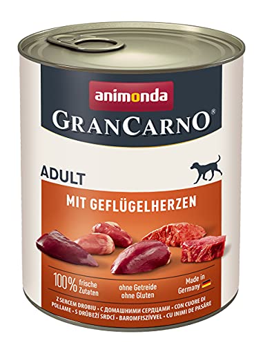 animonda GranCarno Adult Hundefutter, Nassfutter für Erwachsene Hunde, mit Geflügelherzen, 6 x 800 g von animonda GranCarno