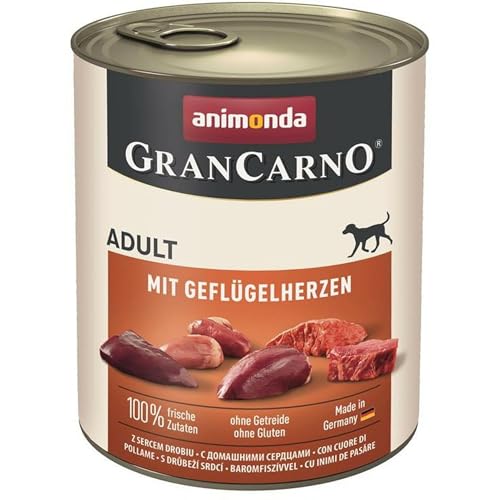 animonda GranCarno Adult Hundefutter, Nassfutter für Erwachsene Hunde, mit Geflügelherzen, 6 x 800 g von animonda GranCarno