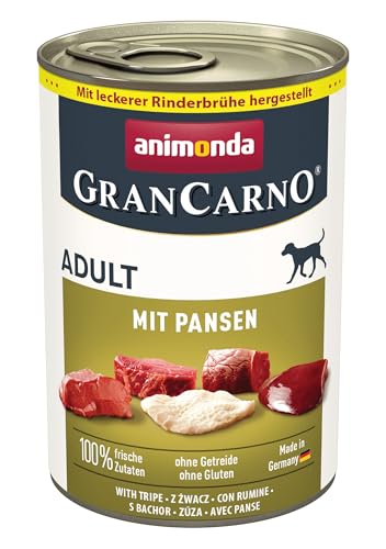 animonda GranCarno Hunde Nassfutter mit Pansen (6 x 400 g), getreidefreies Hundenassfutter ohne Zucker, für ausgewachsene Hunde, mit frischen fleischigen Zutaten von Grancarno
