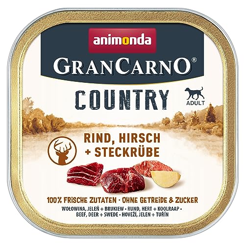 animonda Gran Carno Country Adult Hundefutter, Nassfutter für Erwachsene Hunde, Hundefutter nass ohne Getreide, zuckerfrei, Rind, Hirsch + Steckrüben, 22 x 150 g von animonda GranCarno