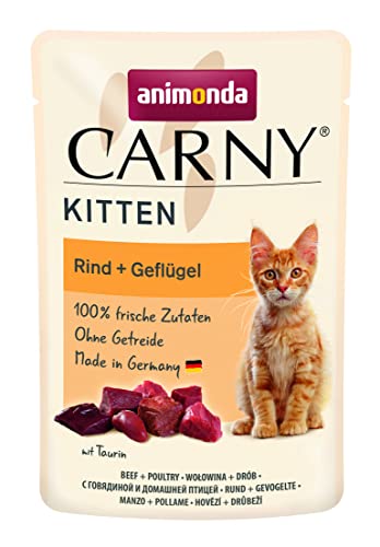 animonda Carny Kitten Katzenfutter, Nassfutter für Katzen bis 1 Jahr, Rind + Geflügel, 12 x 85 g von animonda Carny