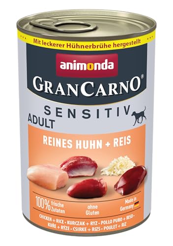 GranCarno Hunde Nassfutter Sensitiv Reines Huhn + Reis (6 x 400g), Hundefutter nass ohne Getreide und Zucker von animonda, für ausgewachsene Hunde, mit frischen fleischlichen Zutaten GranCarno Hunde Nassfutter Sensitiv Reines Huhn + Reis (6 x 400g), Hundefutter nass ohne Getreide und Zucker von animonda, für ausgewachsene Hunde, mit frischen fleischlichen Zutaten von Grancarno