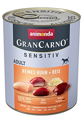 animonda GranCarno Adult Sensitiv Hundefutter, Nassfutter für ausgewachsene Hunde, Reines Huhn + Reis, 6 x 800 g von animonda Vom Feinsten