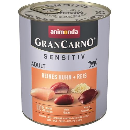 animonda GranCarno Adult Sensitiv Hundefutter, Nassfutter für ausgewachsene Hunde, Reines Huhn + Reis, 6 x 800 g von animonda Vom Feinsten