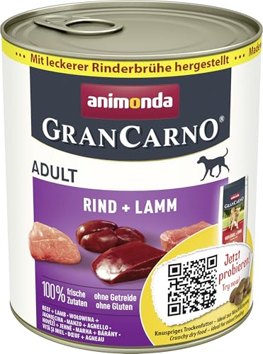 GranCarno Hunde Nassfutter mit Rind + Lamm (6 x 800 g), Hundefutter nass ohne Getreide und Zucker von animonda, für ausgewachsene Hunde, mit frischen fleischlichen Zutaten von Grancarno