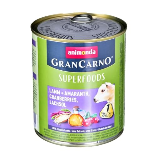 animonda Vom Feinsten Gran Carno adult Superfoods Hundefutter, Nassfutter für ausgewachsene Hunde, Lamm + Amaranth, Cranberries, Lachsöl, 6 x 800 g, 6er Pack (6 x 0.8 kilograms) von animonda Vom Feinsten