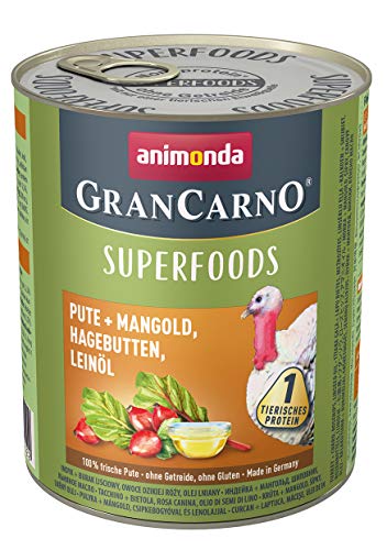 animonda Gran Carno Nassfutter für ausgewachsene Hunde, Pute + Mangold, Hagebutten, Leinöl, 6 x 800 g von animonda Vom Feinsten