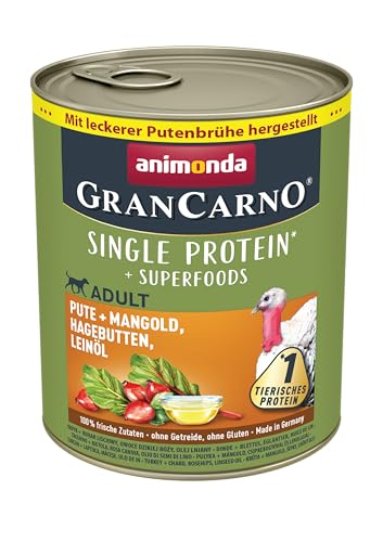 animonda GranCarno Hunde Nassfutter Superfoods Pute + Mangold (6 x 800g), getreidefreies Hundenassfutter ohne Zucker, für ausgewachsene Hunde, mit frischen fleischigen Zutaten von Grancarno