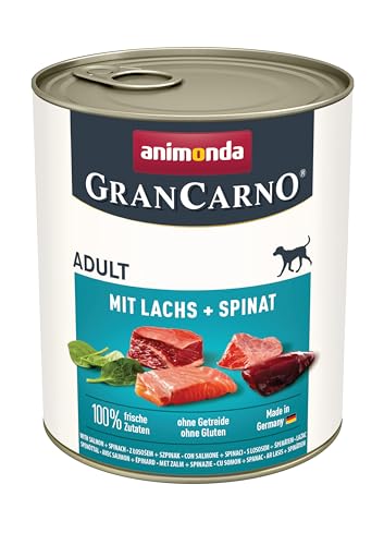 animonda GranCarno Adult Hundefutter Nass, Nassfutter für Hunde erwachsen mit Lachs + Spinat 6 x 800 g von animonda GranCarno