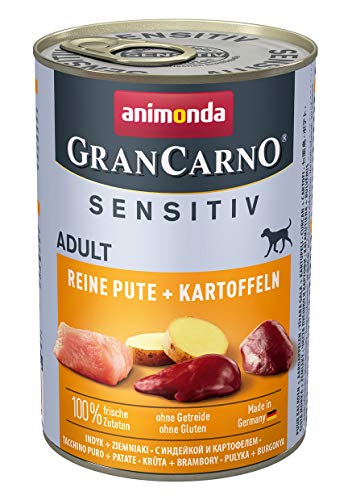 animonda GranCarno Hundefutter Adult Sensitiv, Nassfutter für ausgewachsene Hunde, Reine Pute + Kartoffeln, 6 x 400 g von animonda Vom Feinsten