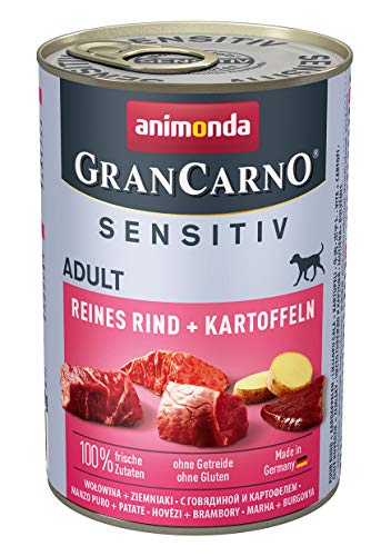 animonda GranCarno Hundefutter Adult Sensitiv, Nassfutter für ausgewachsene Hunde, Reines Rind + Kartoffeln, 6 x 400 g von animonda Vom Feinsten