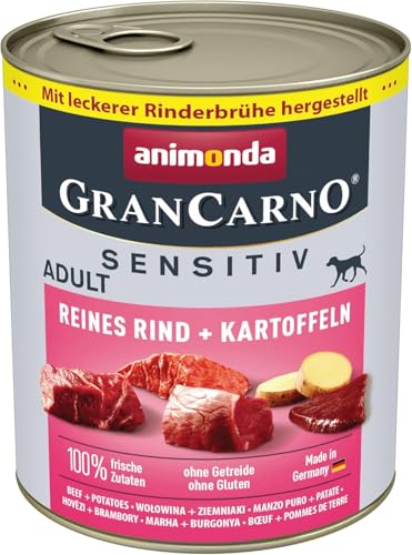 animonda GranCarno Hunde Nassfutter Sensitiv Rind + Kartoffeln (6 x 800g), getreidefreies Hundenassfutter ohne Zucker, für ausgewachsene Hunde, mit frischen fleischigen Zutaten von Grancarno