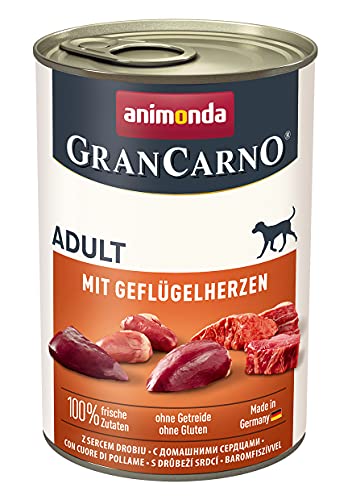 animonda GranCarno Adult Hundefutter nass, Nassfutter für erwachsene Hunde, mit Geflügelherzen, 6 x 400g von animonda GranCarno
