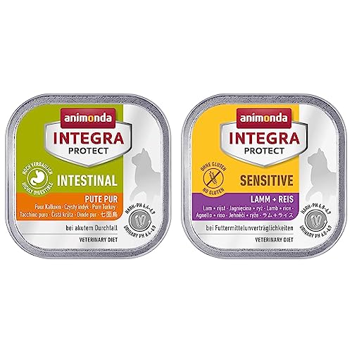 animonda Integra Protect Intestinal Katze, Diät Katzenfutter & animonda Integra Protect Katze Sensitive, Diät Katzenfutter, Nassfutter bei Futtermittelallergie, mit Lamm + Reis, 16 x 100 g von animonda Integra Protect Intestinal