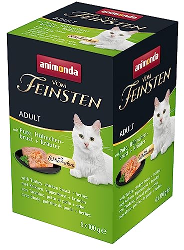 Animonda Vom Feinsten Adult Katzenfutter, Nassfutter für ausgewachsene Katzen, Schlemmerkern mit Pute, Hühnchenbrust + Kräutern, 6 x 100 g von animonda Vom Feinsten