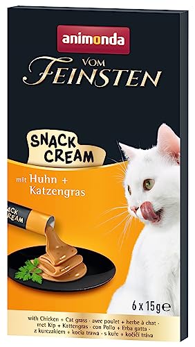 Animonda vom Feinsten Snack Cream - Köstlicher Katzensnack mit zartem Huhn und nahrhaftem Katzengras in praktischen Frischebeuteln – 6 x 15 g von animonda Vom Feinsten