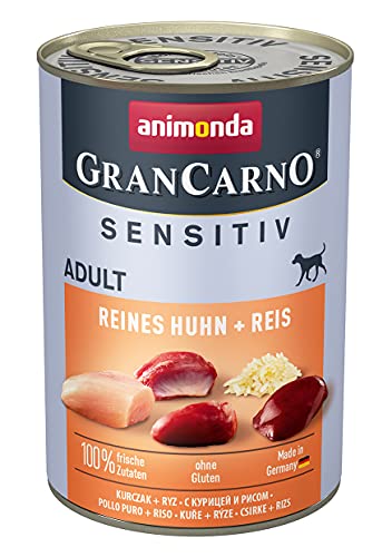 animonda Gran Carno Adult Sensitiv Hundefutter, Nassfutter für ausgewachsene Hunde, Reines Huhn + Reis, 6 x 400 g von animonda Vom Feinsten