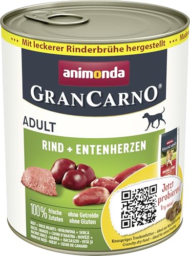 animonda Gran Carno adult Hundefutter, Nassfutter für erwachsene Hunde, Rind + Entenherzen, 6 x 800 g von animonda Vom Feinsten