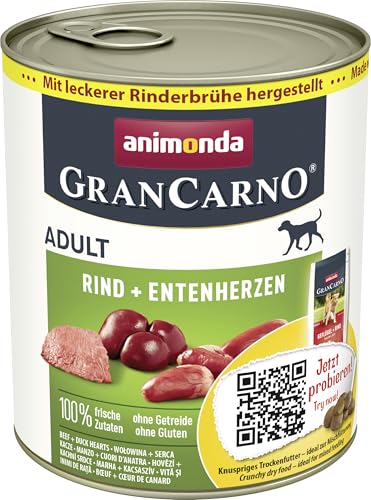 GranCarno Hunde Nassfutter mit Rind + Entenherzen (6 x 800 g), Hundefutter nass ohne Getreide und Zucker von animonda, für ausgewachsene Hunde, mit frischen fleischlichen Zutaten von Grancarno