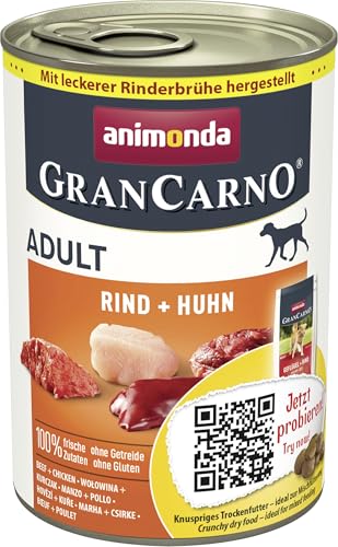 GranCarno Hunde Nassfutter mit Rind + Huhn (6 x 400 g), Hundefutter nass ohne Getreide und Zucker von animonda, für ausgewachsene Hunde, mit frischen fleischlichen Zutaten von Grancarno