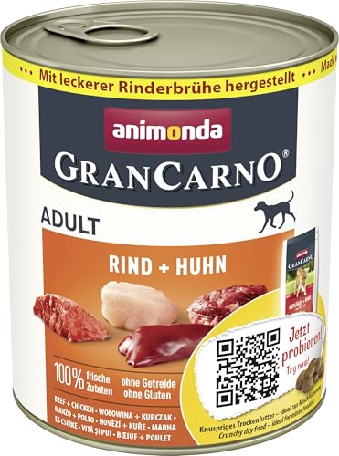 GranCarno Hunde Nassfutter mit Rind + Huhn (6 x 800 g), Hundefutter nass ohne Getreide und Zucker von animonda, für ausgewachsene Hunde, mit frischen fleischlichen Zutaten von Grancarno