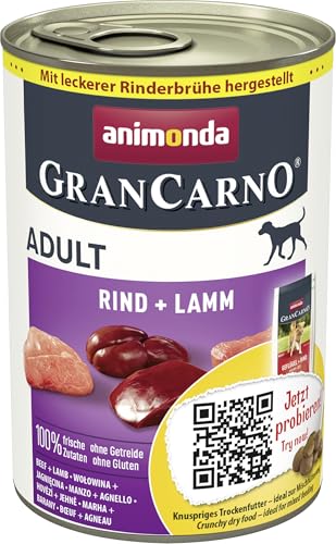 GranCarno Hunde Nassfutter mit Rind + Lamm (6 x 400 g), Hundefutter nass ohne Getreide und Zucker von animonda, für ausgewachsene Hunde, mit frischen fleischlichen Zutaten von Grancarno