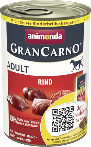 GranCarno Hunde Nassfutter mit Rind pur (6 x 400 g), Hundefutter nass ohne Getreide und Zucker von animonda, für ausgewachsene Hunde, mit frischen fleischlichen Zutaten von Grancarno