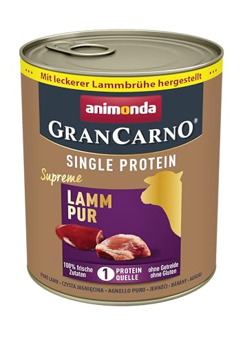 animonda GranCarno Hunde Nassfutter Single Protein Lamm pur (6 x 800g), getreidefreies Hundenassfutter ohne Zucker, für ausgewachsene Hunde, mit frischen fleischigen Zutaten von Grancarno